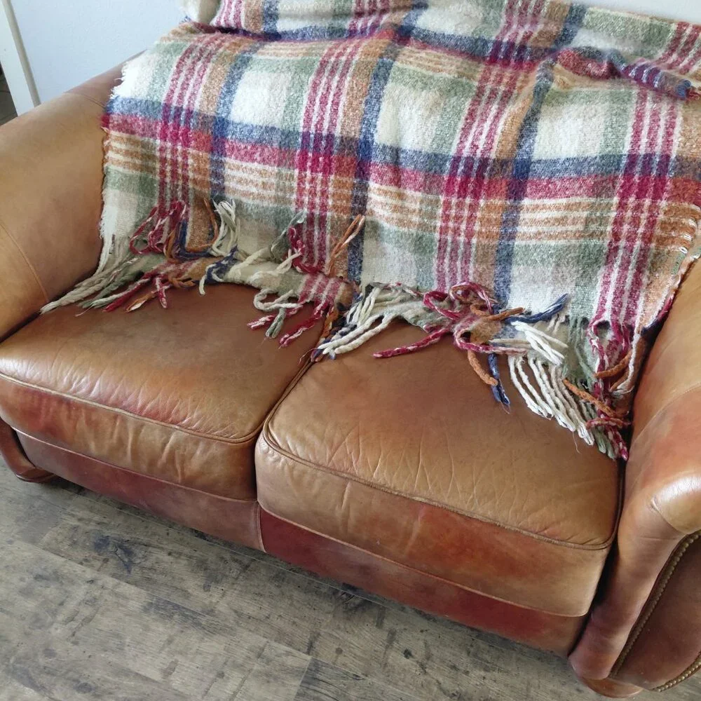 Soft Mohair Tartan Plaid Blanket | Red & Green Check Cozy Farmhouse Cottagecore